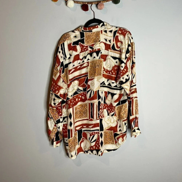 Vintage bold patterned silk button down shirt - Picture 4 of 5